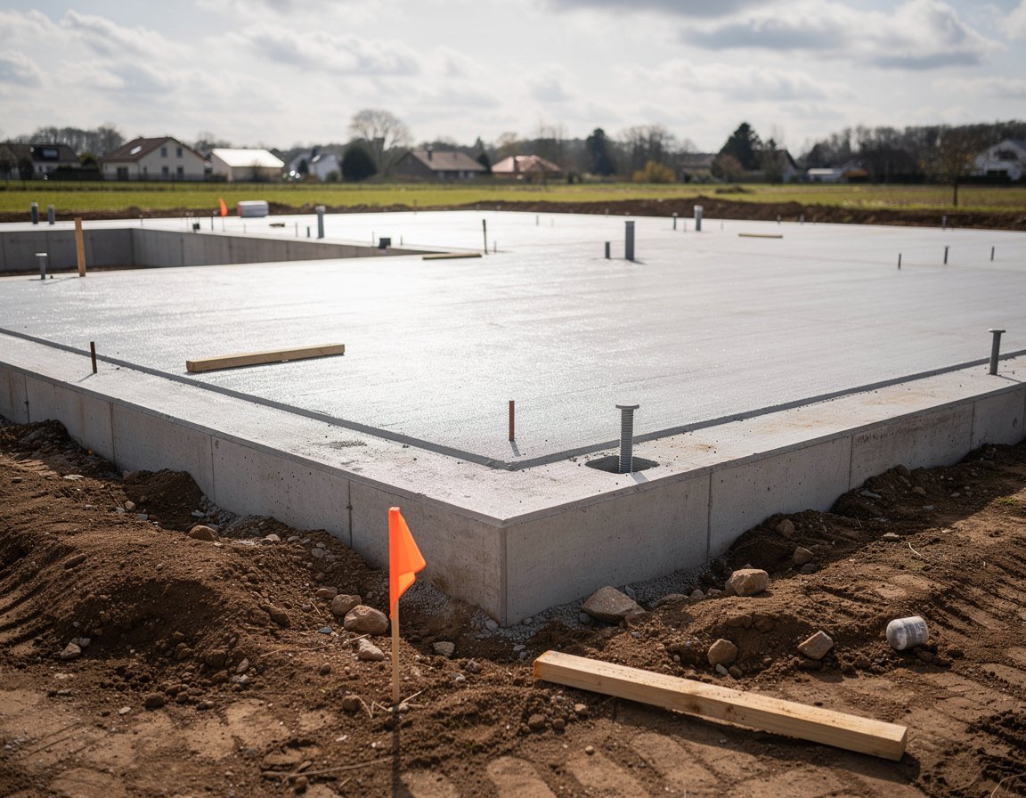 Concrete foundation construction site