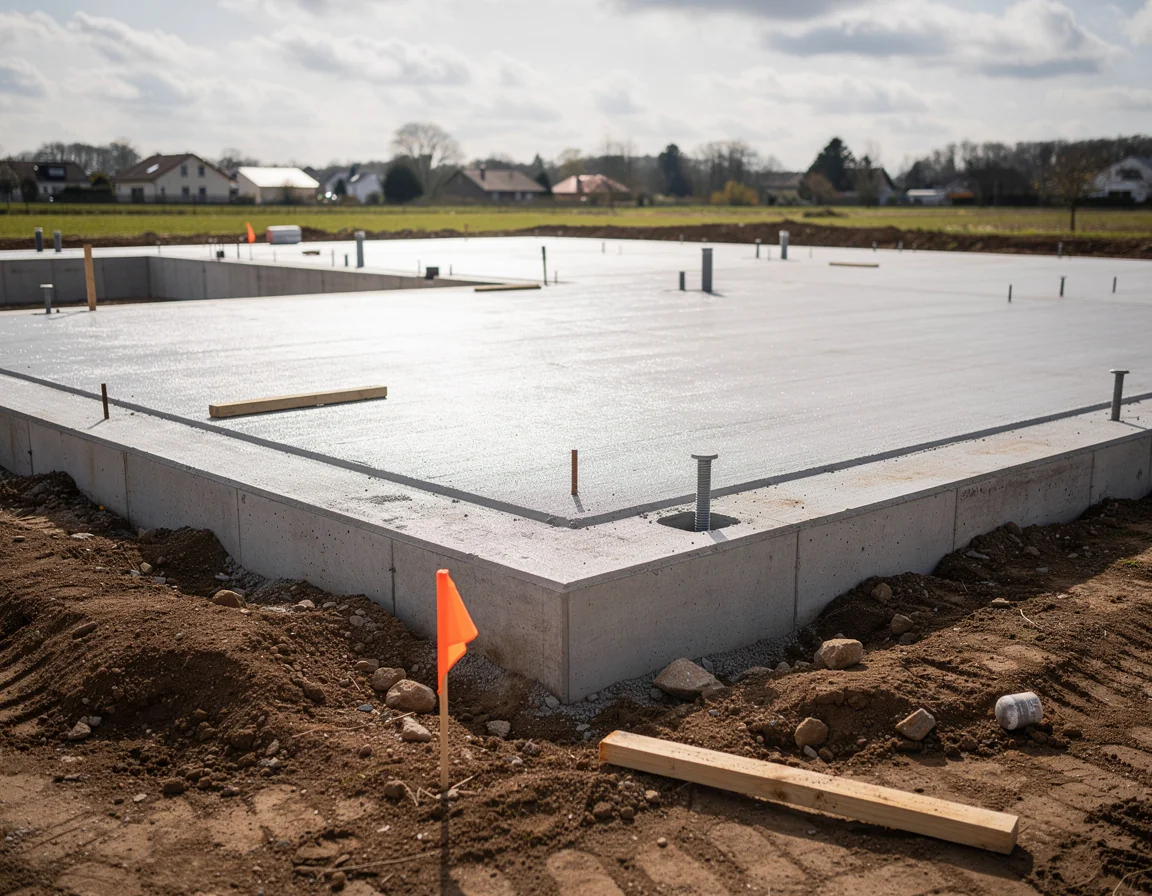 Concrete foundation construction site