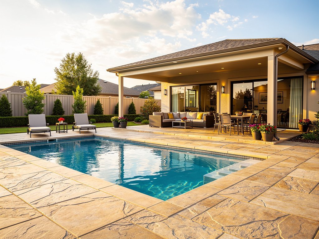 Stamped concrete patio in backyard Cypress Texas