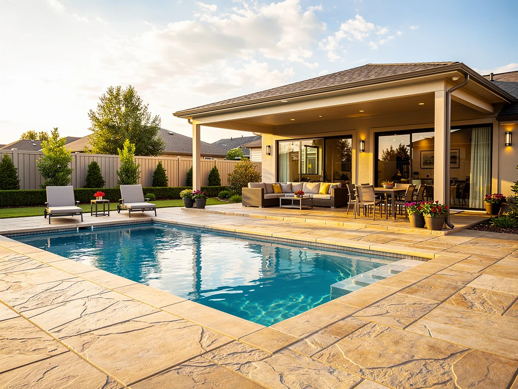 Stamped concrete patio in backyard Cypress Texas